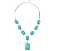 Tesselite Collier rectangulaire Brillant Turquoise rétro Style Ethnique bohème chaîne de Pull pour Femme Style Tout-Aller Automne, comme indiqué, Taille Unique