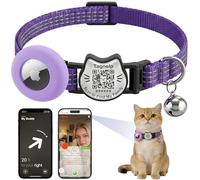 Collier réfléchissant à code QR et AirTag avec clochette - Étiquette d'identification intelligente pour animal de compagnie et support Apple AirTag - Collier de suivi réglable pour chat et chaton