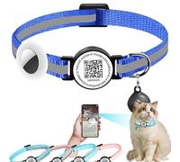Collier réfléchissant intelligent pour chat - Collier anti-perte avec porte-AirTag - Collier en nylon réglable avec breloque cloche pour chats et chatons (bleu avec clochette, avec support Airtag)
