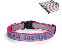 Collier réfléchissant personnalisé pour chien, collier pour chien brodé avec nom et numéro de téléphone, peut être utilisé avec une corde de traction (rose rouge)