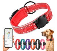 Collier réfléchissant pour chien avec support de protection imperméable AirTag, collier rembourré avec étiquette QR ID, collier réglable pour chiens de petite, moyenne et grande taille, sécurité
