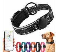 Collier réfléchissant pour chien avec support de protection imperméable AirTag, collier rembourré avec étiquette QR ID, collier réglable pour chiens de petite, moyenne et grande taille, sécurité