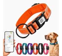 Collier réfléchissant pour chien avec support de protection imperméable AirTag, collier rembourré avec étiquette QR ID, collier réglable pour chiens de petite, moyenne et grande taille, sécurité