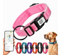 Collier réfléchissant pour chien avec support de protection imperméable AirTag, collier rembourré avec étiquette QR ID, collier réglable pour chiens de petite, moyenne et grande taille, sécurité