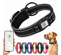 Collier réfléchissant pour chien avec support de protection imperméable AirTag, collier rembourré avec étiquette QR ID, collier réglable pour chiens de petite, moyenne et grande taille, sécurité