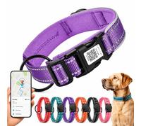 Collier réfléchissant pour chien avec support de protection imperméable AirTag, collier rembourré avec étiquette QR ID, collier réglable pour chiens de petite, moyenne et grande taille, sécurité
