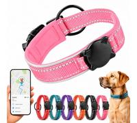 Collier réfléchissant pour chien avec support de protection imperméable AirTag, collier rembourré avec étiquette QR ID, collier réglable pour chiens de petite, moyenne et grande taille, sécurité