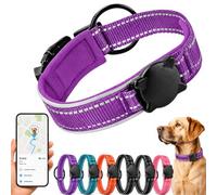 Collier réfléchissant pour chien avec support de protection imperméable AirTag, collier rembourré avec étiquette QR ID, collier réglable pour chiens de petite, moyenne et grande taille, sécurité