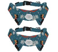 Collier réglable avec nœud papillon pour animal domestique, teckels et traîneaux de Noël sur fond bleu, nœud papillon pour petits chiens et chats, réglable de 28 à 30 cm