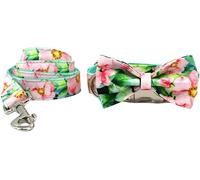 Collier réglable Collier for Chien, Laisse, nœud Papillon, Ensemble réglable à dégagement Rapide, Multicolore, Plusieurs Tailles, 3 pièces(Pink Flowers,L)