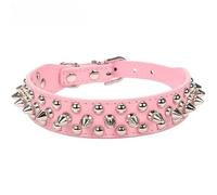 Collier réglable en cuir pour chien de compagnie avec rivets en cuir à pointes - Universel (rose, XXL)