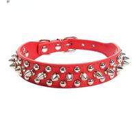 Collier réglable en cuir pour chien de compagnie - Collier universel à rivets en cuir à pointes pour animal domestique (rouge, S)