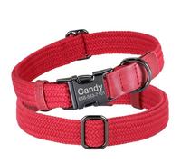 Collier Réglable en Cuir PU pour Chien, Nom Personnalisable, pour Carlins en Nylon, Shiba Inus, Caniches, avec Boucle en Métal,Rouge,L