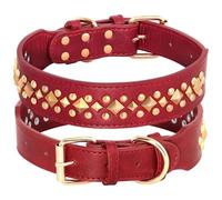 Collier Réglable en Cuir PU Shiba Inu Pitbull Bulldog Labrador, Doux Et Confortable, Couleur Unie, pour Animaux De Compagnie,Rouge,XL