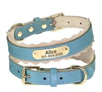 Collier réglable en cuir rembourré avec plaque d'identification en métal pour chiens de petite et moyenne taille, bleu, taille XL