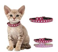 Collier réglable en cuir souple pour chien avec strass Rose vif