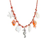 Collier réglable en cuivre avec breloque vie marine, y compris coquillages, étoiles de mer et perles, pour une tenue décontractée, bijoux en corde à nouer, One Size, Comme décrit, Produit conforme à