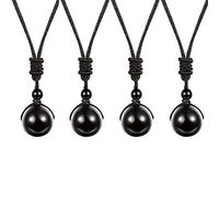 Collier Réglable En Obsidienne Naturelle Colliers De Perles D'obsidienne Naturelle Pendentif En Obsidienne Pour Hommes Femmes Transfert Bonne Chance Amour Perles Pendentif Collier Bijoux 14mm 4 Pièces