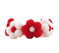 Collier réglable en peluche tissé à la main avec boule et fleur pour animal domestique - Rouge + blanc M