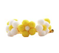 Collier réglable en peluche tissée à la main pour animal domestique avec boule et fleur - Jaune et blanc - Taille S