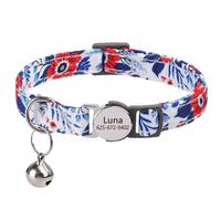 Collier réglable gravé pour chat et chien - En nylon imprimé - Anti-perte - Plaque d'identification réglable - Clochette - Pour chat et chien - B, S (20-30 cm)