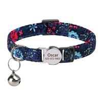 Collier réglable gravé pour chat et chien - En nylon imprimé - Anti-perte - Plaque d'identification réglable - Clochette - Pour chat et chien - D, S (20 à 30 cm)