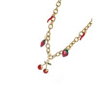 Collier réglable inspiré des fruits - Cerises et fraises - Pendentif rouge vif - Chaîne délicate en acier - Bijoux légers pour clavicule, One Size, Comme décrit, Produit conforme à la description.