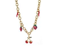 Collier réglable inspiré des fruits - Cerises et fraises - Pendentif rouge vif - Chaîne délicate en acier - Bijoux légers pour clavicule, taille unique, Comme décrit, Comme décrit.