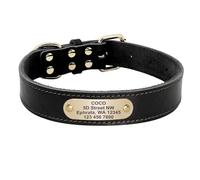 Collier Réglable Personnalisable en Cuir PU pour Chien, Bouledogue, Berger, Personnalisé, Anti-Perte, Comprend Une Étiquette D'identification, Collier Anti-Perte,Noir,S 38-48,5 Cm