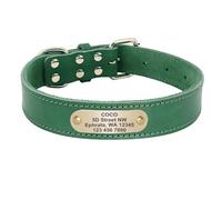Collier Réglable Personnalisable en Cuir PU pour Chien, Bouledogue, Berger, Personnalisé, Anti-Perte, Comprend Une Étiquette D'identification, Collier Anti-Perte,Vert,S 38-48,5 Cm