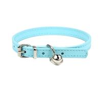 Collier réglable pour animal de compagnie, en cuir synthétique, avec clochette, collier durable, convient aux petites races, chiens, chatons, chiots, chatons, bleu ciel, 22-27 cm, 1,3S