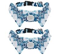 Collier réglable pour animal domestique Bleu sarcelle et blanc Texture mosaïque géométrique Nœud papillon pour petits chiens et chats, réglable de 28 à 30 cm
