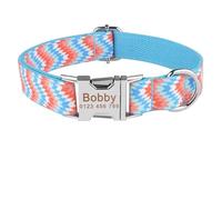 Collier réglable pour Chien en Nylon avec nom personnalisé gravé pour Chiens de Petite, Moyenne et Grande Taille(Red and Blue Wave,M 31-50cm)