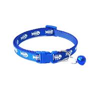 Collier réglable pour chien et chat avec boucle de clochette et motif os de poisson pour chiens de petite, moyenne et grande taille - Bleu saphir