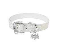 Collier rembourré en cuir PU de couleur unie pour animal domestique avec pendentif chiot et boucle en strass - Collier d'extérieur imperméable pour chien - Collier de dressage pour chihuahua -