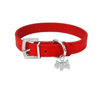 Collier rembourré en cuir synthétique de couleur unie pour animal domestique avec pendentif pour chiot et boucle en strass, collier de dressage imperméable pour chihuahua, bouledogue français, rouge,