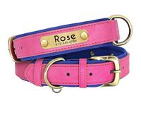 Collier rembourré réglable en cuir synthétique avec plaque d'identification pour chien - Collier gravé personnalisé pour chihuahua, carlin, bouledogue français, labrador, rose rouge, XS