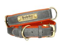 Collier rembourré réglable en cuir synthétique avec plaque d'identification pour chien, collier gravé personnalisé pour chihuahua, carlin, bouledogue français, labrador, gris, taille XL