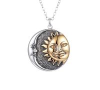 Collier représentant un soleil et un croissant de lune. |LK_NLC_02718 | gold plated medical symbol disc necklace with 18 inch cable chain round engraved healing healthcare