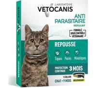 Collier répulsif anti-tiques et puces - VETOCANIS - Noir Reflechissant pour Chat
