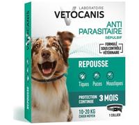 Vetocanis, Collier Anti Puces pour Chien, Répulsif Puces, Tiques, Moustiques, Protection 3 mois, Antiparasitaire Chien de 10 à 20 kg, Aux Extraits de Margosa et Lavandin