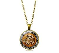 Collier Roi Lion Pendentif Tête de Lion Simba Bijoux Rond Verre Image Tendance Vintage Bronze Pendentif Bijoux, Bronze Argent