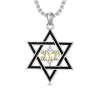 Collier ROMANTICWORK Étoile de David 925 Argent Sterling Pendentif Magen David Yhvh Yhvh Jéhovah Yahvé Hébreu Collier Étoile de David Juif pour Hommes et Femmes, Argent sterling