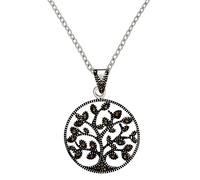 Collier Rond Arbre de Vie en marcassite en Argent Sterling - Pendentif Disque d'arbre ajouré en Argent Sterling étincelant - Gothique sorcière - Bijoux celtiques pour Femme - Cadeau Wiccan