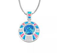 Collier Rond en Opale de feu Bleue d'Hawaï en Argent rempli pour Femmes et Filles