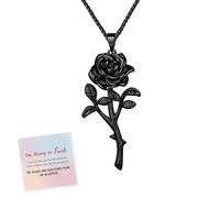 Collier Rose Noire Symbole de Survie, Collier Punk Vintage I’m Strong As Fuck, Élégant Pendentif Gothique Rose Noire, Bijoux Inspirants pour Femmes