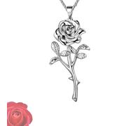Collier Rose Noire, Symbole de Survie, Pendentif Gothique Rose Noire - Collier Punk Vintage pour Femmes Audacieuses (Silver)