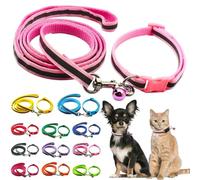 Collier rose pour chaton avec clochette et laisse, collier réfléchissant en nylon pour chiot, taille XXS et XS