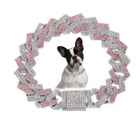 Collier rose pour chien, collier à maillons cubains Bling diamant chaîne paillettes strass collier pour chiot pour chiens de petite, moyenne et grande taille, 30,5 cm