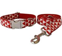 Collier Rouge en Tissu de qualité en Coton personnalisé pour Petits, Moyens et Grands Chiens, pièces métalliques, Accessoire pour Animaux de Compagnie - Ensemble Collier et Laisse pour Chien - M